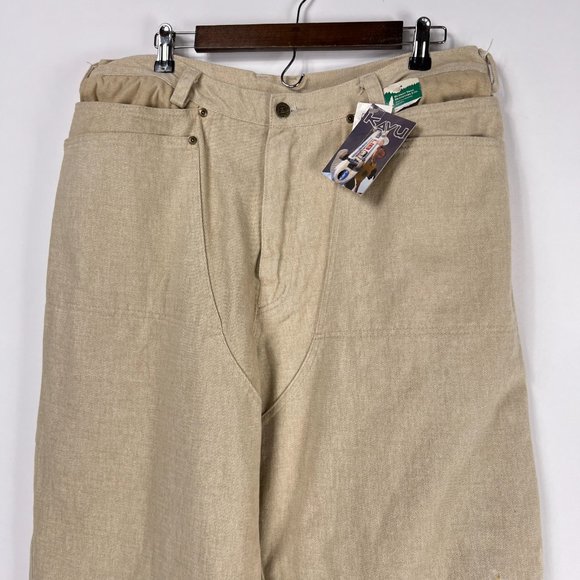 Kavu Roughneck Oatmeal Tan Thick Canvas Cargo Mens Straight Leg Pants 38 FLAW - Picture 3 of 13